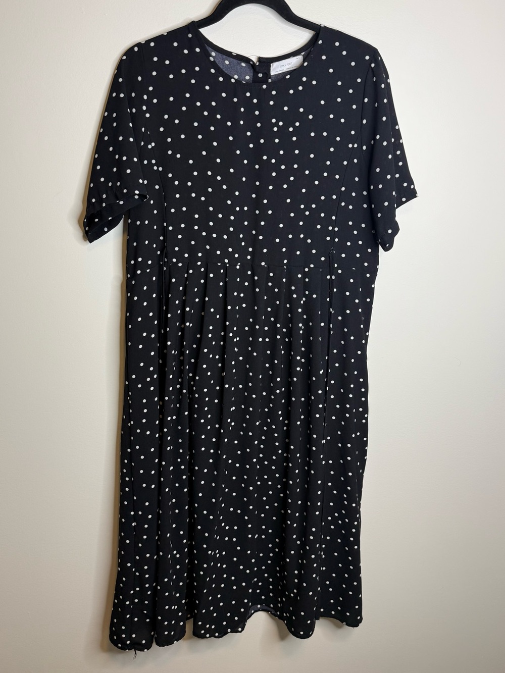 OAK + FORT Black Midi Dress with White Polka Dots O/S